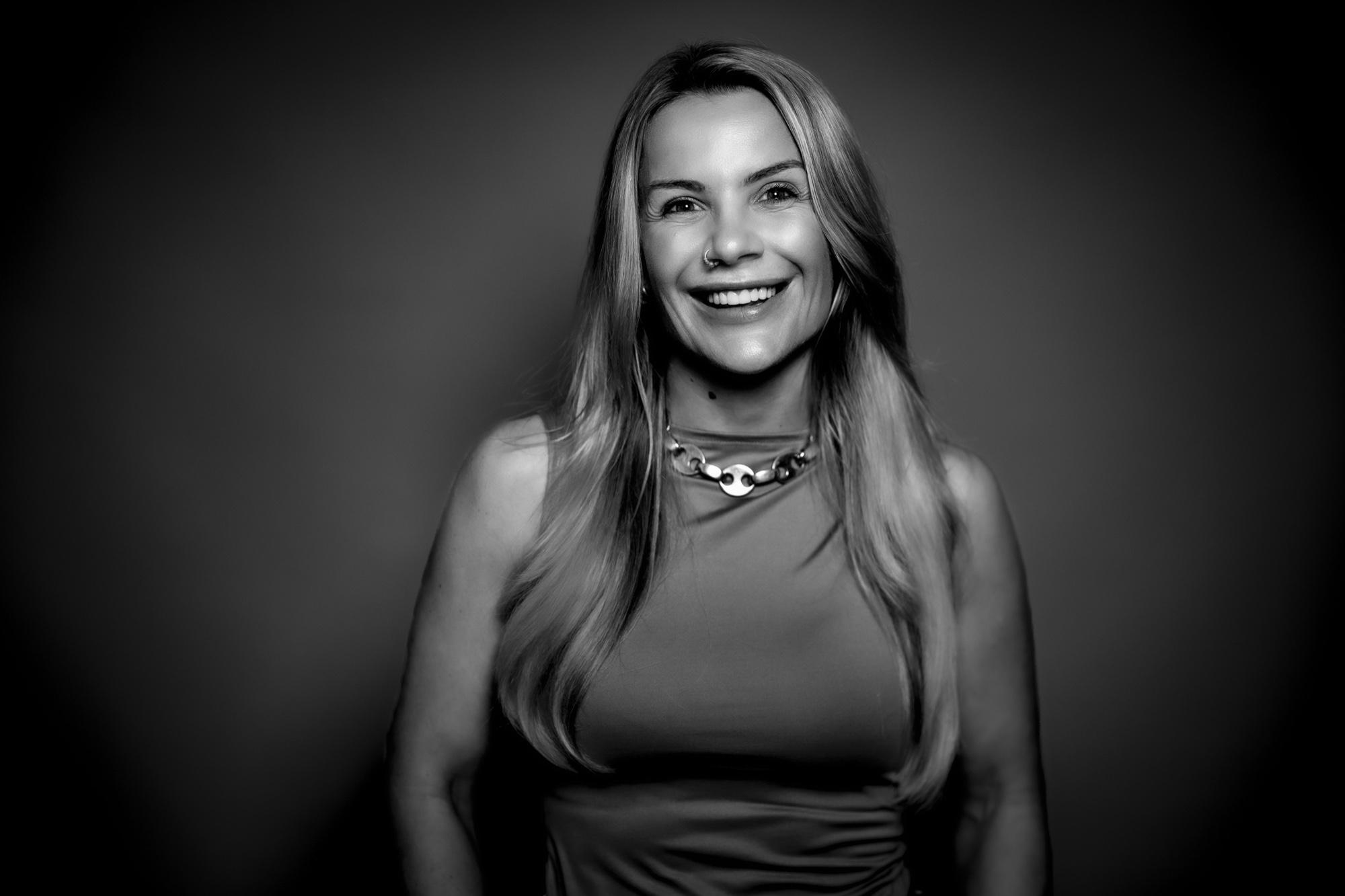 Zoe Kapsalis, black and white studio portrait